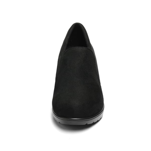 Comfortable Round Toe Block Heel Pumps - BLACK SUEDE - 2